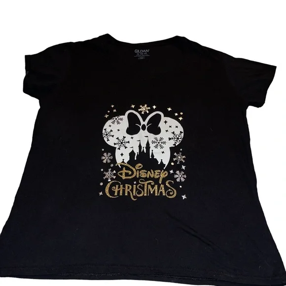 Disney Christmas Women’s Short Sleeve T-Shirt Black Size 2X Gildan Brand T-Shirt - Picture 4 of 7